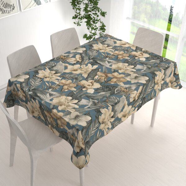 Biante Dekoračný obdĺžnikový obrus Porto PRT-005 Kvety a listy na tmavo modrom 100x140 cm