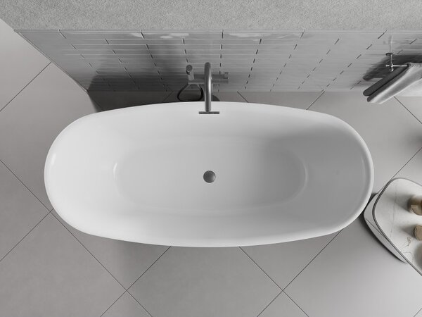 Mexen Luvo Slim, voľne stojaca vaňa 170 × 75 cm, biela-čierna, grafitový prepad, 52801707575-66