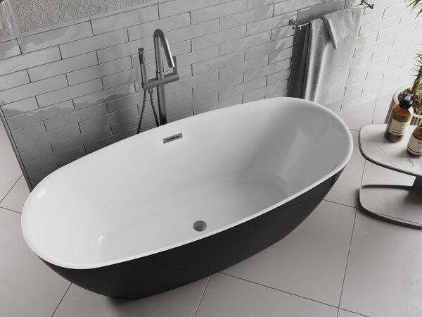 Mexen Luvo Slim, voľne stojaca vaňa 170 × 75 cm, biela-čierna, grafitový prepad, 52801707575-66