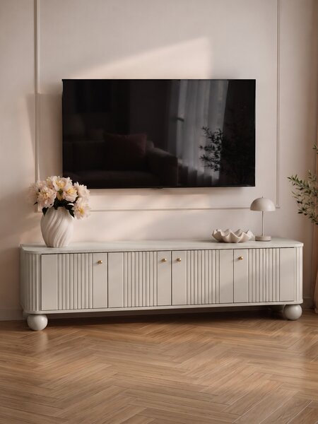 TV stolík Vespera 4D 187 cm - kašmírová / zlatá / kašmírové nohy
