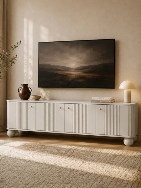 TV stolík Vespera 4D 187 cm - kašmírová / zlatá / kašmírové nohy