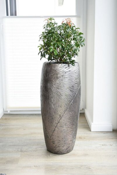 Luxusný kvetináč ROYAL, sklolaminát, výška 73 cm, strieborno-čierny