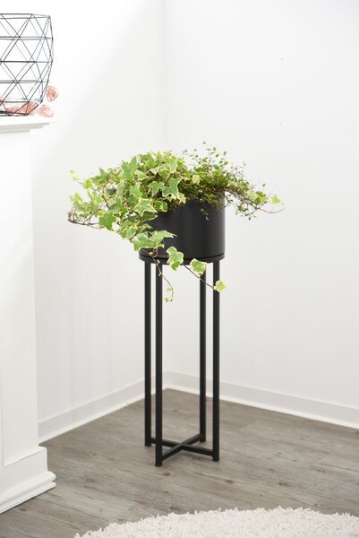 Kvetináč na vysokých nohách ELEVATE CROSS, oceľ, výška 79 cm, čierny mat