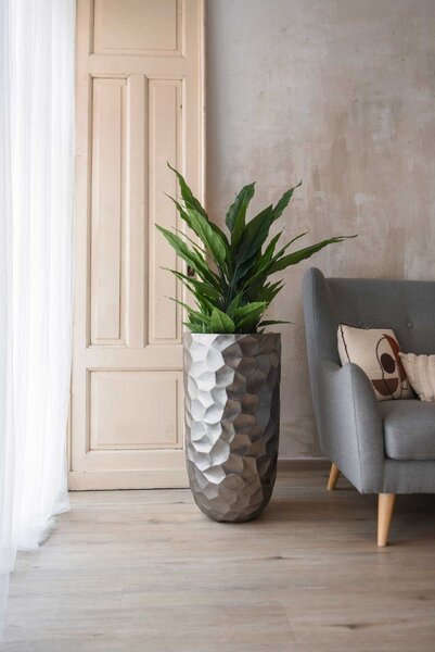 Luxusný kvetináč AMOLAR, sklolaminát, horný priemer 41 cm x výška 75 cm, strieborný
