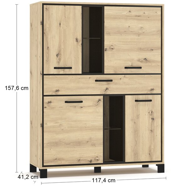 Štvordverový regál so zásuvkou Vinap CH-4D1DRWR - dub artisan / wenge tmavá