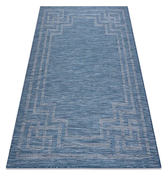 Šnúrkový koberec SIZAL PATIO 3071 Grécky rám, plocho tkaný, béžovo - modrý