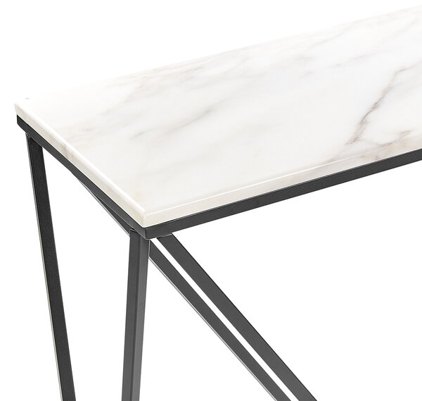 Konzolový stolík biely mramorový efekt a čierna MDF práškovo lakované železo 100 x 30 cm obdĺžnikový glamour moderný štýl