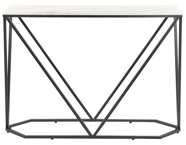 Konzolový stolík biely mramorový efekt a čierna MDF práškovo lakované železo 100 x 30 cm obdĺžnikový glamour moderný štýl