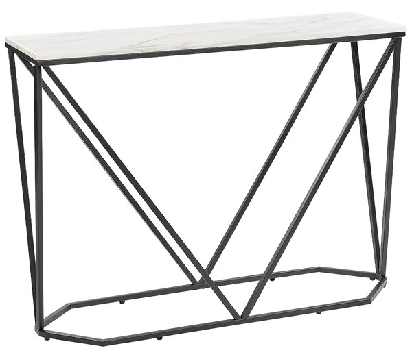 Konzolový stolík biely mramorový efekt a čierna MDF práškovo lakované železo 100 x 30 cm obdĺžnikový glamour moderný štýl