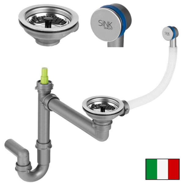 Sink Quality Ferrum, kuchynský granitový drez 605x495x210 mm + chrómový sifón, biela, SKQ-FER.W.5KBO.X