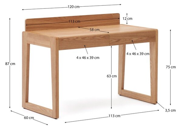 Pracovný stôl s doskou v dekore jaseňového dreva 60x120 cm Arandu – Kave Home