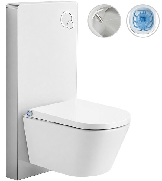 CERANO - Závesné WC s bidetom Modul/Cronus Standard - biela lesklá / biela matná - integrované WC tlačidlo - pneumatický modul - 59,3x38,4 cm
