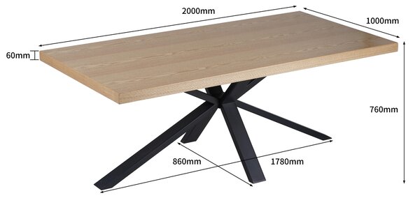 JEDÁLENSKÝ STÔL, dub, prírodná farba, čierna, 200/100/76 cm MID.YOU - Online Only jedálne, Online Only