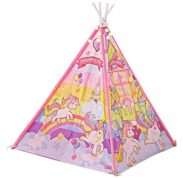Lean Toys Detský stan teepee – ružový s jednorožcami