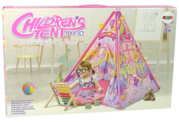 Lean Toys Detský stan teepee – ružový s jednorožcami
