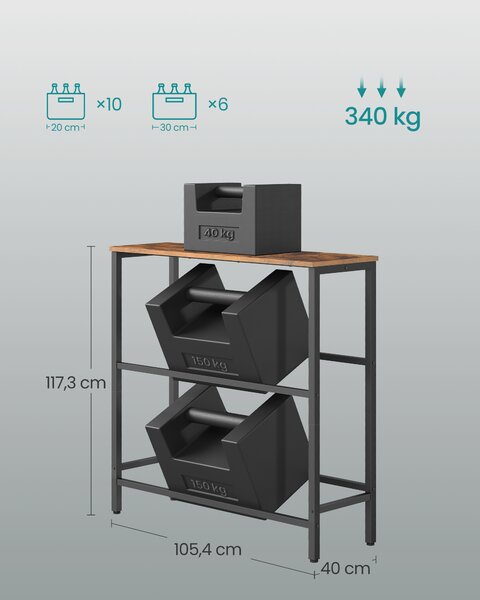 SONGMICS Kovový stojan LIFEWIT pre 6 prepraviek s policou, nosnosť 340 kg 104 x 117 x 40 cm hnedá
