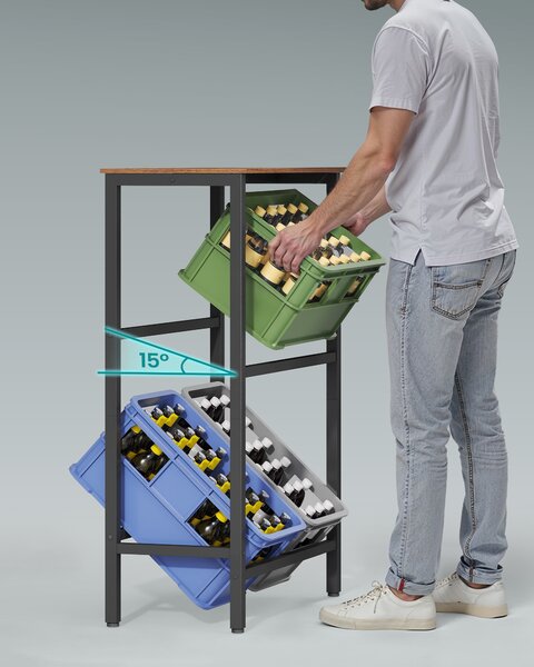 SONGMICS Kovový stojan LIFEWIT pre 4 prepravky s policou, nosnosť 340 kg 70 x 117 x 40 cm hnedá