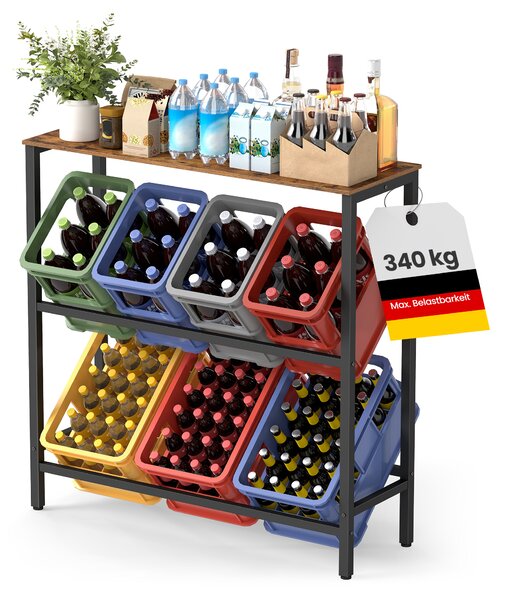 SONGMICS Kovový stojan LIFEWIT pre 6 prepraviek s policou, nosnosť 340 kg 104 x 117 x 40 cm hnedá