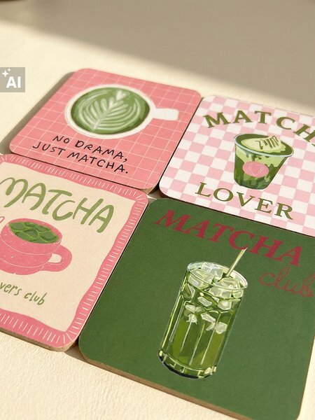 Sinsay - Podložky pod hrnčeky s matcha motívom 4 ks - zelená