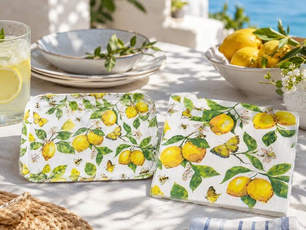 Bílé papírové ubrousky s citróny Fresh Lemons - 33*33 cm (20ks) - Ostatní