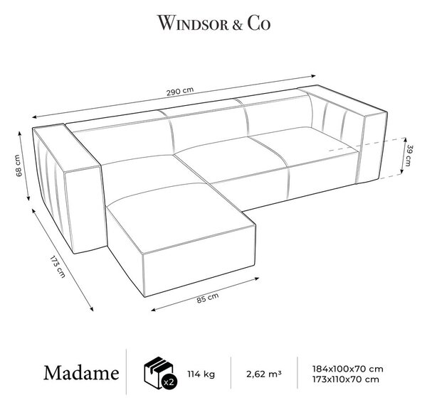 Tmavohnedá kožená rohová pohovka (ľavý roh) Madame - Windsor & Co Sofas