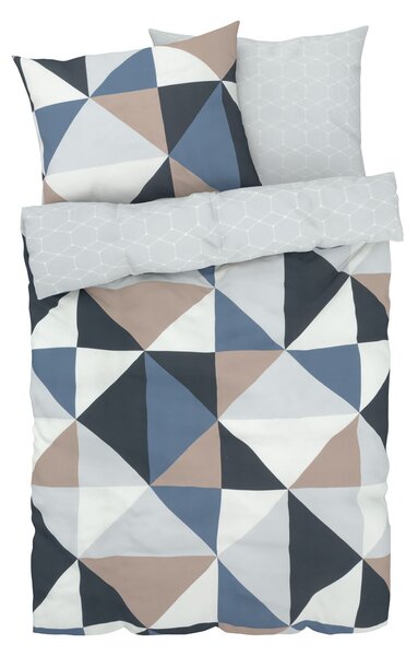 LIVARNO home Saténová posteľná bielizeň z mikrovlákna, 200 x 220 cm, (sivá/hnedá/geometrické tvary) (100350554)