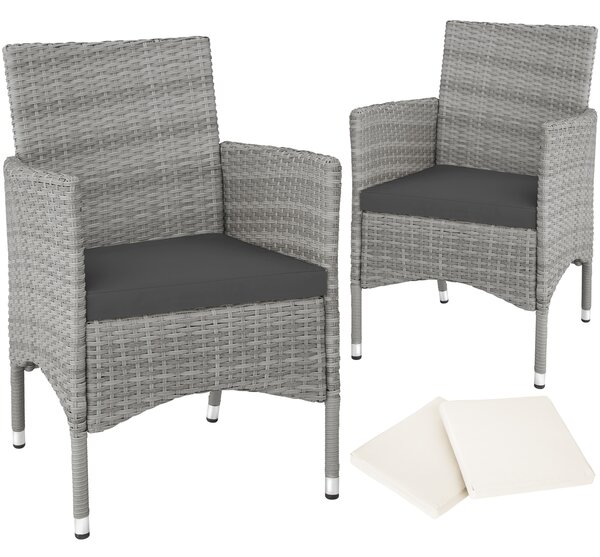 Tectake 404553 2 záhradné stoličky ratanové vr. 4 povlakov - svetlo šedá/krémová