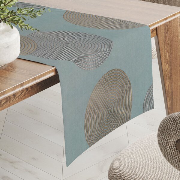 Biante Zamatový behúň na stôl Tamara TMR-058 Designové kruhy na modrosivom 20x120 cm