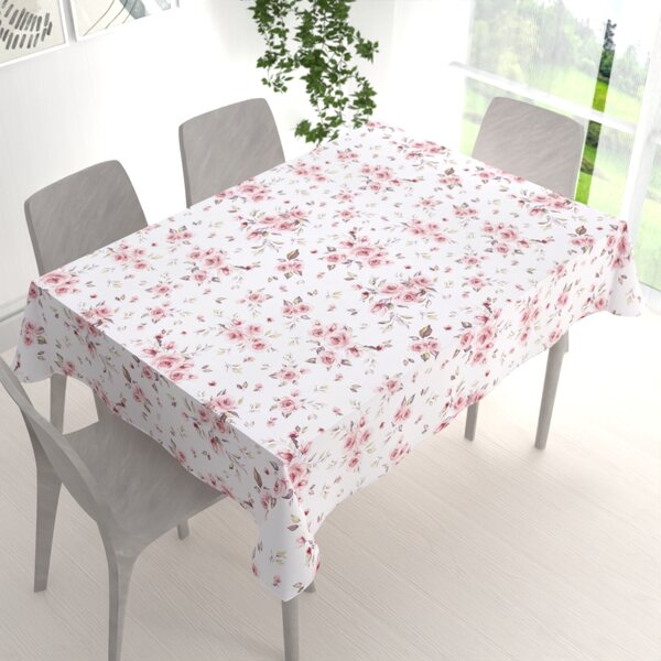 Biante Bavlnený obdĺžnikový obrus Sandra SA-769 Púdrovo ružové ruže na bielom 50x100 cm