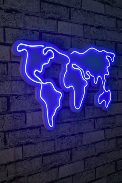 Hanah Home Nástenná neónová dekorácia World Map modrá