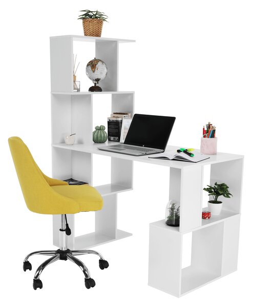 KONDELA PC stôl s regálom, biela, FLOKI NEW