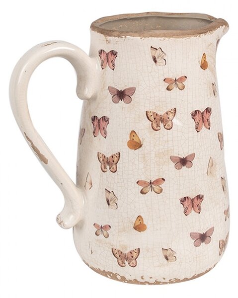 Béžový keramický džbán s motýlikmi Butterfly Paradise L - 21*15*23 cm - Clayre & Eef