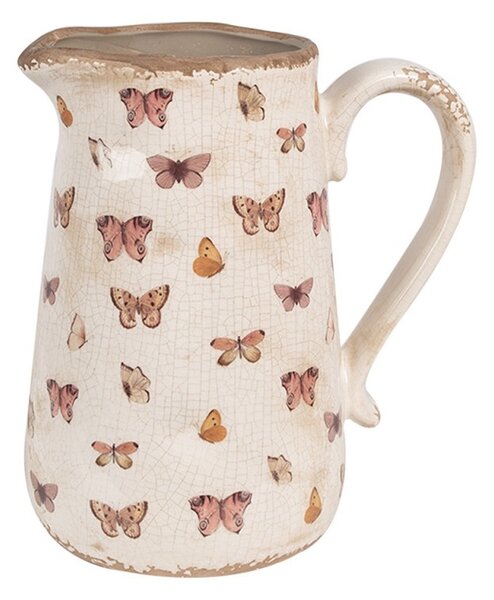 Béžový keramický džbán s motýlikmi Butterfly Paradise L - 21*15*23 cm - Clayre & Eef