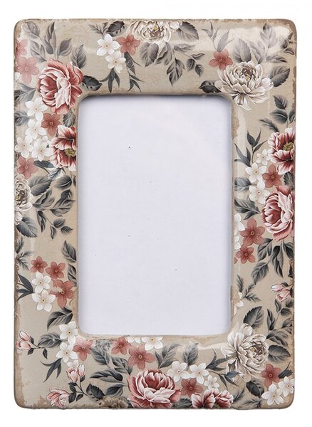 Fotorámik s keramickým okrajom s kvetmi Floria - 13*2*18 cm / 9*13 cm - Clayre & Eef
