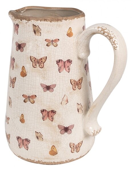 Béžový keramický džbán s motýlikmi Butterfly Paradise L - 21*15*23 cm - Clayre & Eef