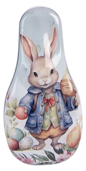 Modrá plechová dóza s králikom Easter Rabbi - 14*7*5 cm - Clayre & Eef