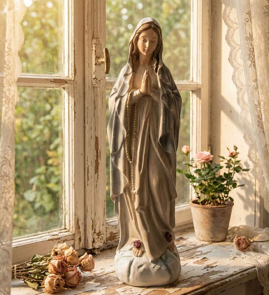 Modro-šedá dekorácia soška bábiky Márie - 11*8*35 cm - Clayre & Eef