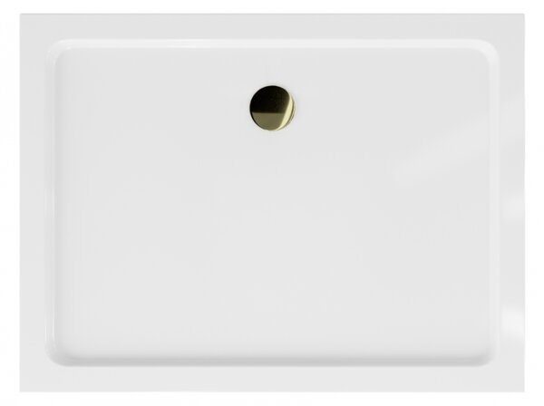 Sprchová vanička MEXEN FLAT so zlatým sifónom 90 x 80 cm biela