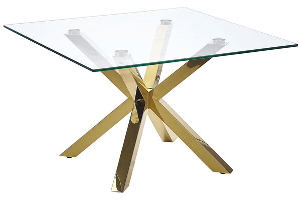 Kávový stolík zlatý presklený 70 x 70 cm lesklé kovové nohy spálňa obývacia izba moderný štýl