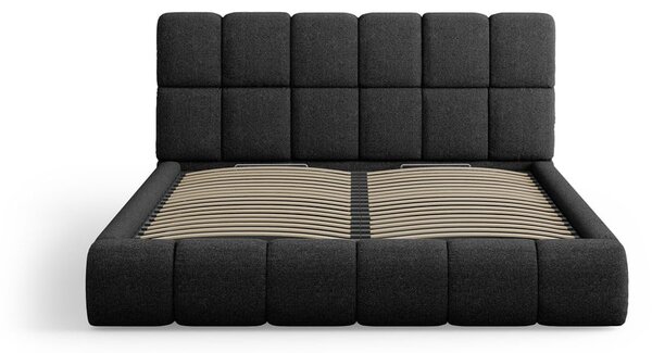 Čierna čalúnená dvojlôžková posteľ s úložným priestorom s roštom 180x200 cm Bellis – Micadoni Home