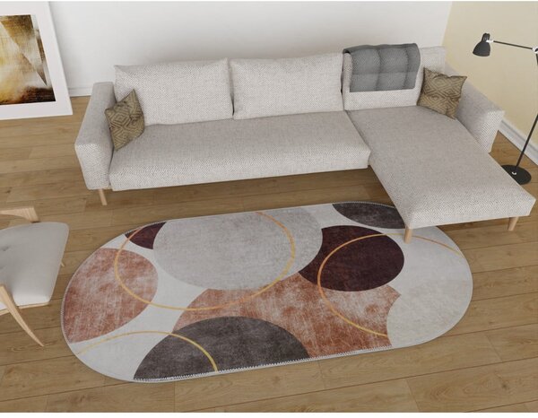 Umývateľný koberec v hnedo-krémovej farbe 80x120 cm Oval – Vitaus