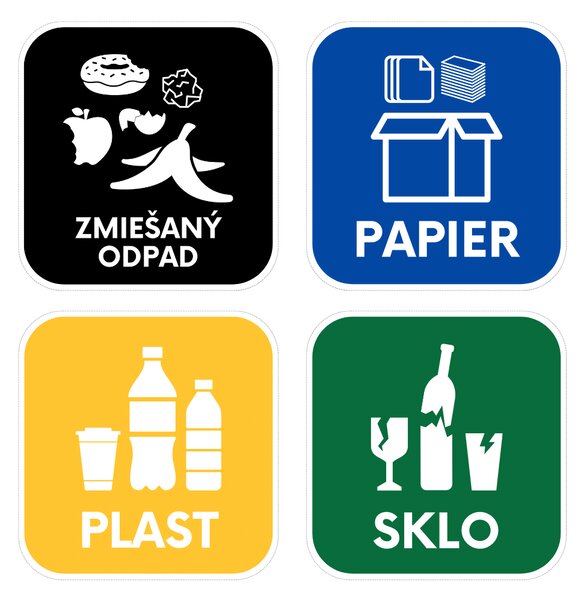 Samolepky na odpadkové koše, mix farieb