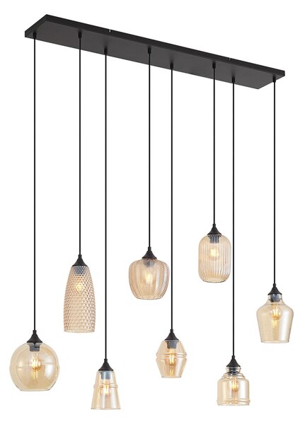 Art Deco závesná lampa čierna s jantárovým sklom 8-Lights - Hanne