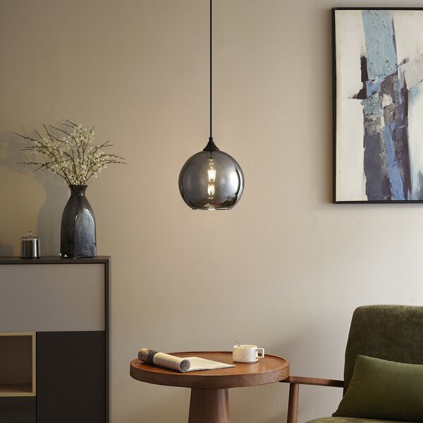 Art Deco závesná lampa čierna s dymovým sklom - Wallace