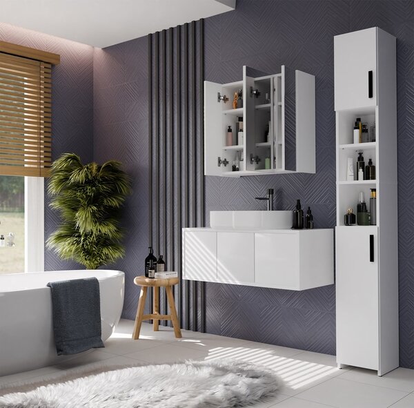 TP Living Závesná kúpeľňová skrinka so zrkadlom POLA 3L biela