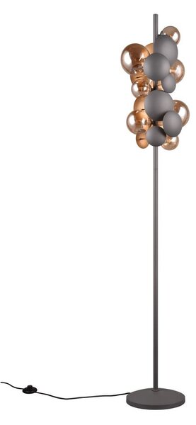 Stojacia lampa so skleneným tienidlom v sivo-zlatej farbe (výška 155 cm) Bubble – Trio Select