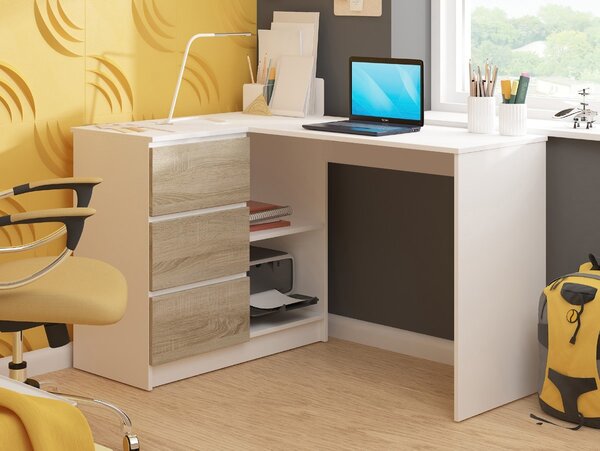 Ak furniture Rohový písací stôl B16 124 cm biely/dub sonoma ľavý