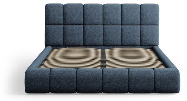 Tmavomodrá čalúnená dvojlôžková posteľ s úložným priestorom s roštom 180x200 cm Bellis – Micadoni Home