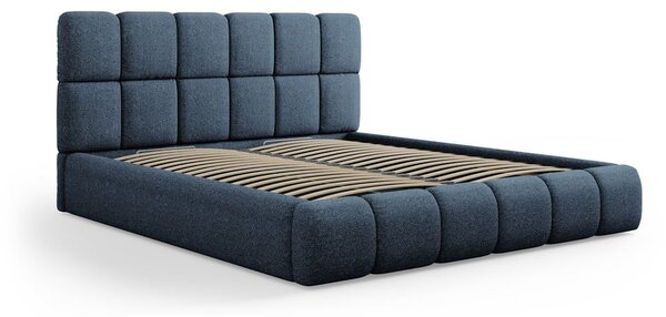 Tmavomodrá čalúnená dvojlôžková posteľ s úložným priestorom s roštom 180x200 cm Bellis – Micadoni Home