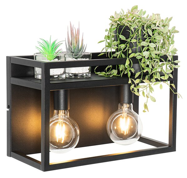 Inteligentná nástenná lampa čierna s poličkou vrátane 2 Wifi G95 - Cage Rack